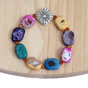 Hand Crafted Multicolor Stone Bracelet 12mm Rainbow Agate